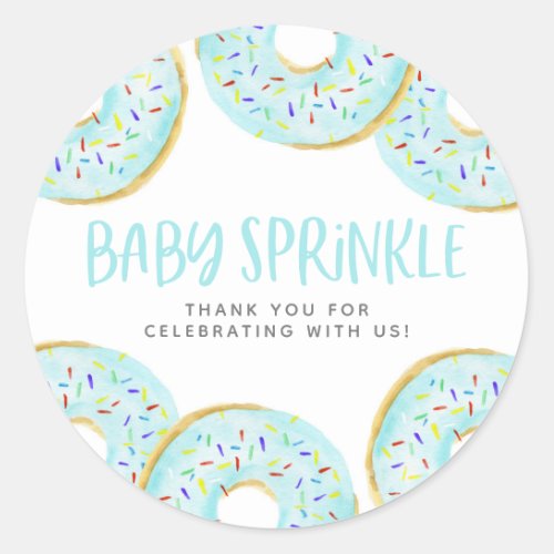 Blue Watercolor Donuts Baby Sprinkle Thank You Classic Round Sticker