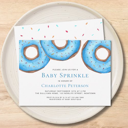 Blue Watercolor Donuts Boys Baby Sprinkle Shower Invitation