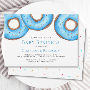 Blue Watercolor Donuts Boy's Baby Sprinkle Shower Invitation