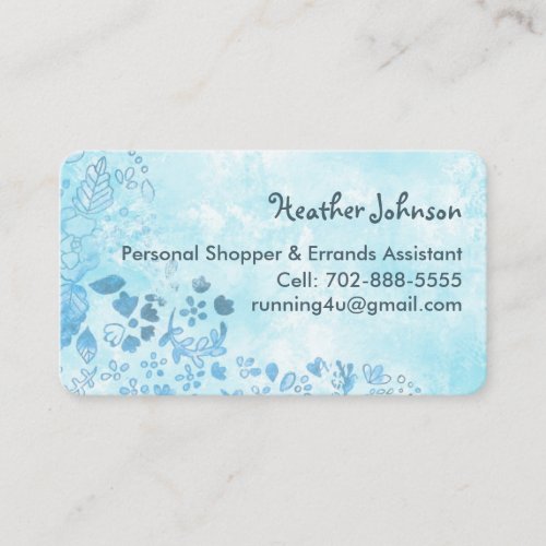 Blue Watercolor Doodle Floral Friendly Casual Business Card
