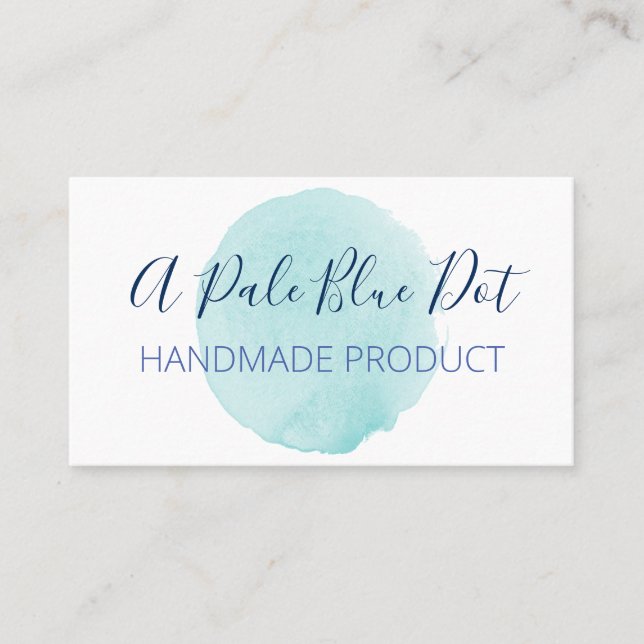Blue Watercolor Dot On White Handmade Business Card (Front)