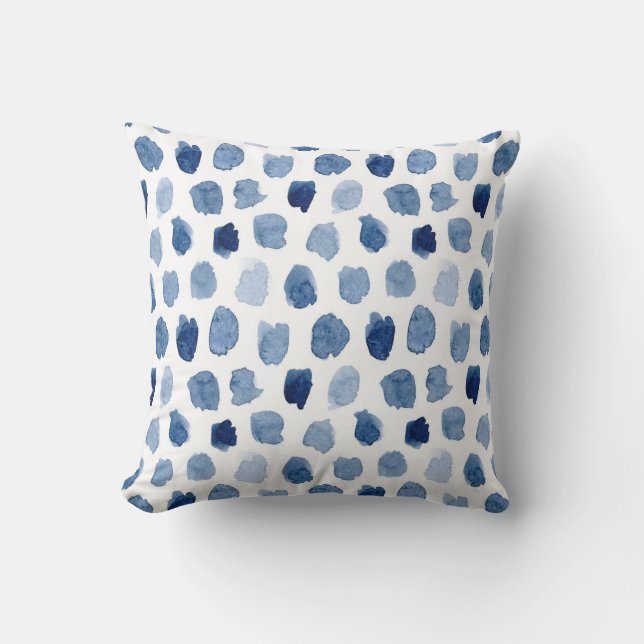 Blue Watercolor Dots Pillow (Front)