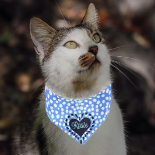 Blue Watercolor Dotted Heart  Pet Bandana Collar