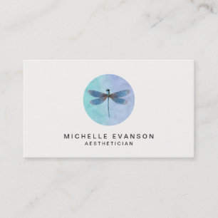 Blue Watercolor Dragonfly Elegant Logo Business Card