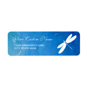 Blue Watercolor Dragonfly Return Address Labels