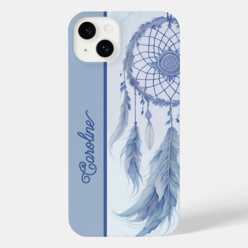 Blue watercolor dreamcatcher feathers iPhone 14 plus case