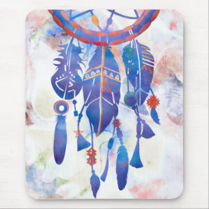 Blue Watercolor Dreamcatcher Modern Boho Mouse Pad