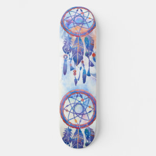 Blue Watercolor Dreamcatcher Tribal Boho Skateboard