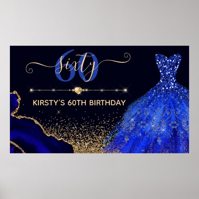 Blue Watercolor Dress & agate Birthday Poster (Front)