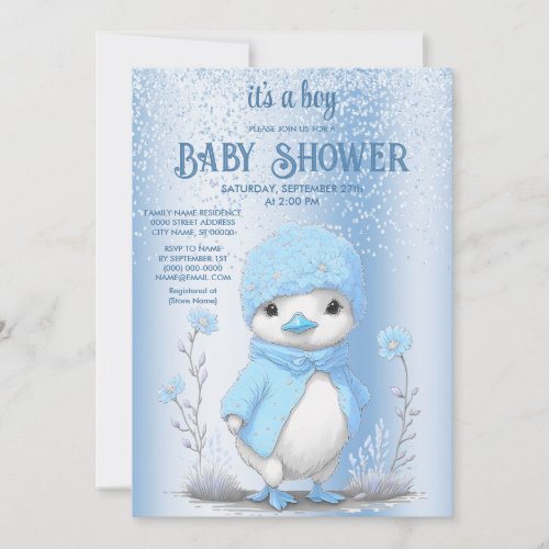 Blue Watercolor Duck Baby Shower Invitation