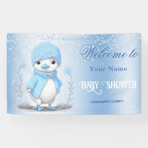 Blue Watercolor Duck Baby Shower Welcome Banner