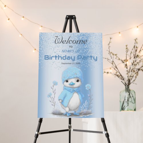 Blue Watercolor Duck Birthday Welcome Foam Board