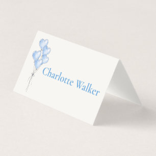 Blue Watercolor Elegant Heart Balloon Place Card
