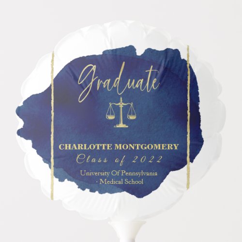Blue Watercolor Elegant Law School Graduation Balloon