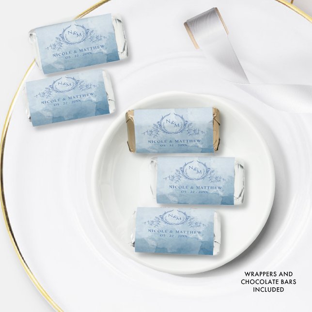 Blue Watercolor Elegant Monogram Wedding Hershey's Miniatures (Creator Uploaded)