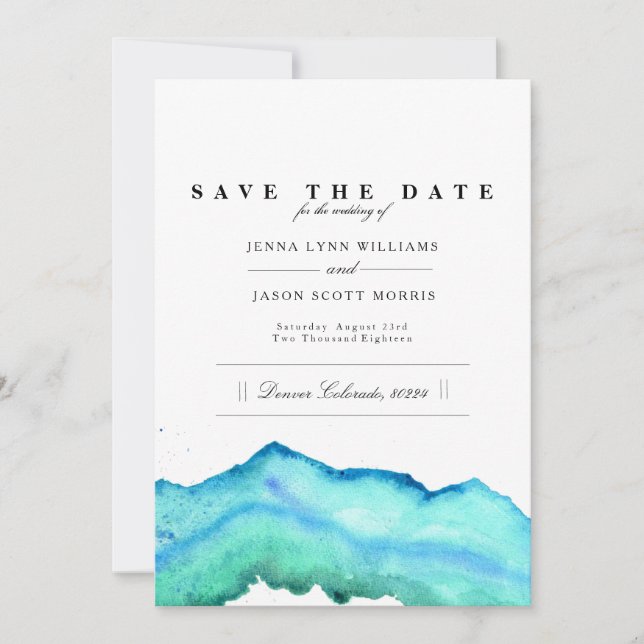 Blue Watercolor | Elegant Save The Date (Front)