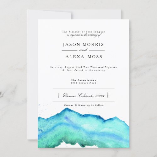 Blue Watercolor  Elegant Wedding Invitation