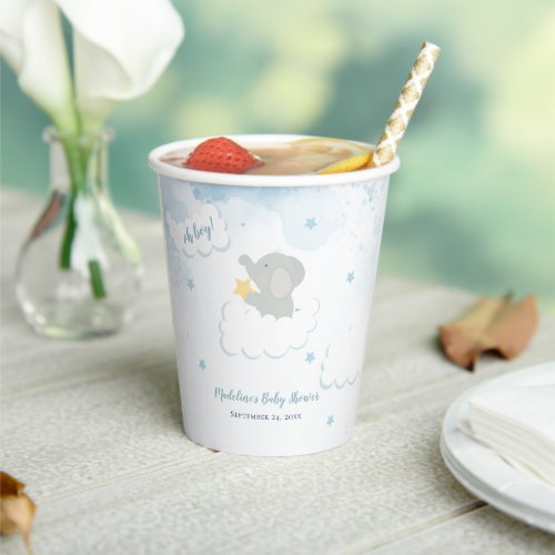 Blue Watercolor Elephant Baby Shower  Paper Cups