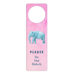 Blue Watercolor Elephant Do Not Disturb Door Hanger