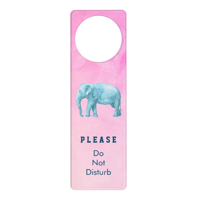 Blue Watercolor Elephant Do Not Disturb Door Hanger (Front)
