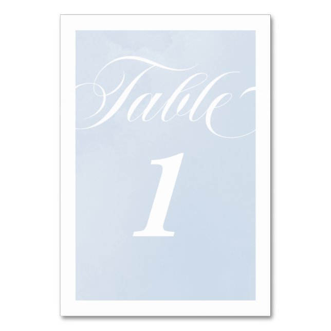 Blue Watercolor Enchanting Cloudscape Wedding  Table Number (Front)