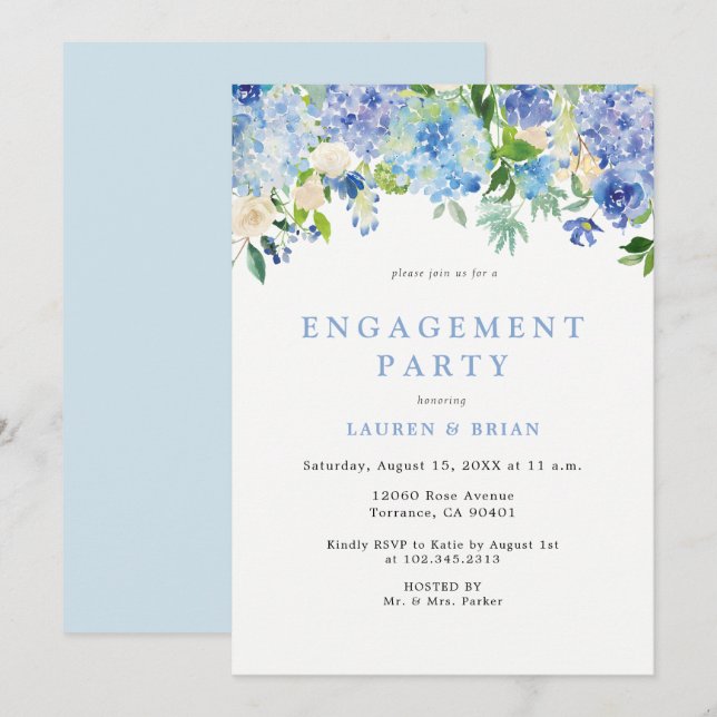 Blue Watercolor Engagement Party Invitation (Front/Back)