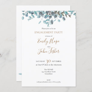 Blue Watercolor Eucalyptus Engagement Party Invitation