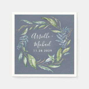 Blue Watercolor Eucalyptus Greenery Wreath Wedding Napkins