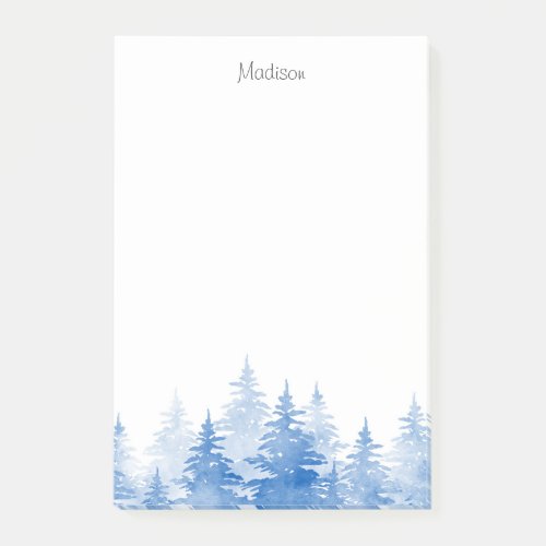  Blue Watercolor Evergreen Trees Post_it Notes