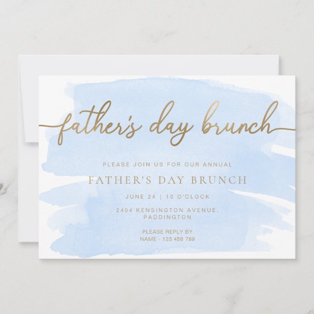 Blue Watercolor Father's Day Brunch Invitation (Front)