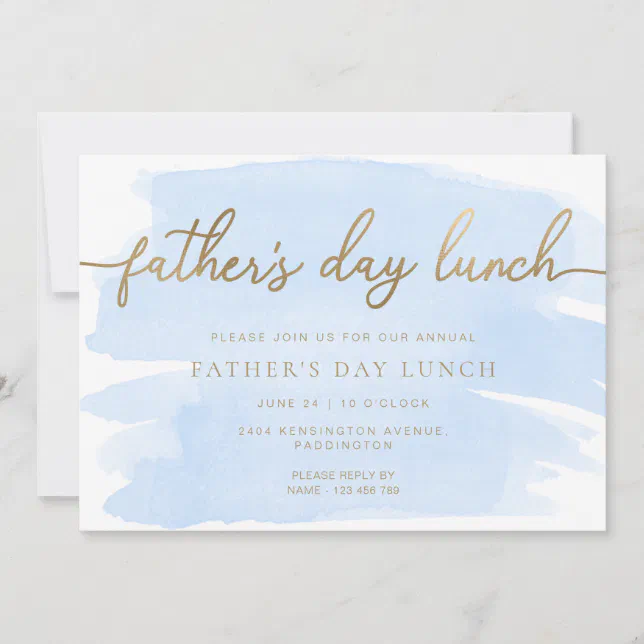 Blue Watercolor Father's Day Lunch Invitation
