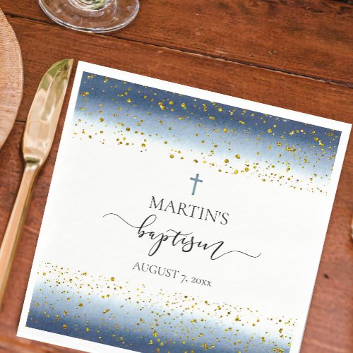 blue watercolor FAUX gold foil details baptism
