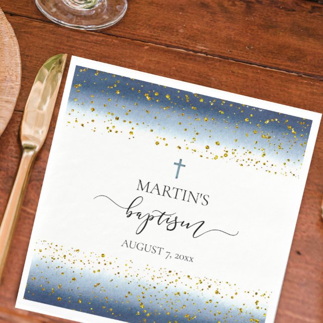blue watercolor FAUX gold foil details baptism Napkins (Creator Uploaded)