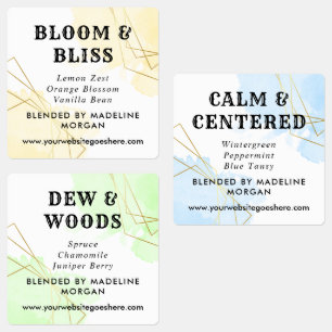 Blue Watercolor Faux Gold Geometric Essential Oils Labels