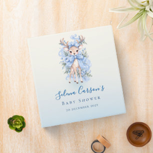 Blue Watercolor Fawn Baby Shower 3 Ring Binder