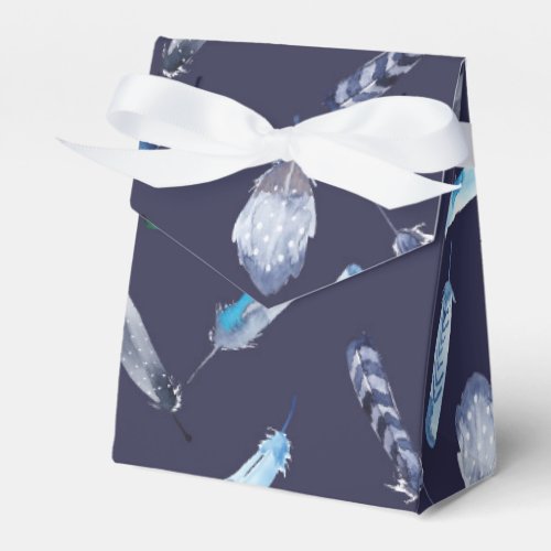 Blue watercolor feathers favor boxes