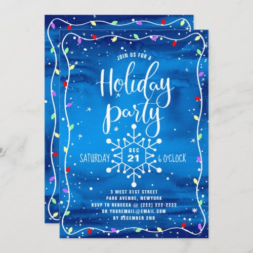 Blue Watercolor Festive Holiday Party Christmas Invitation