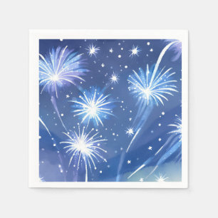 Blue Watercolor Fireworks   New Year’s Eve Party Napkins