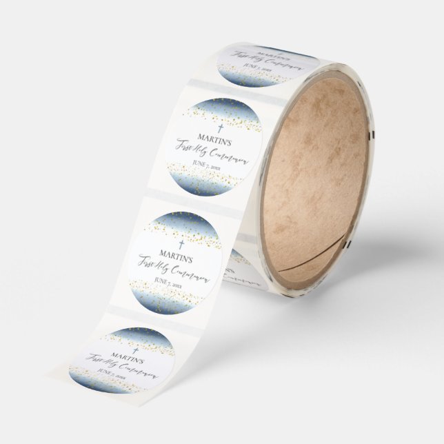 blue watercolor  First Communion Classic Round Sticker (Roll)
