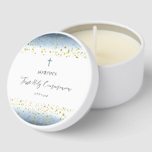blue watercolor First Communion Mini Candle Favors