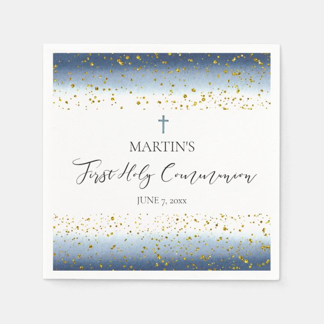 blue watercolor  First Communion Napkins (Front)