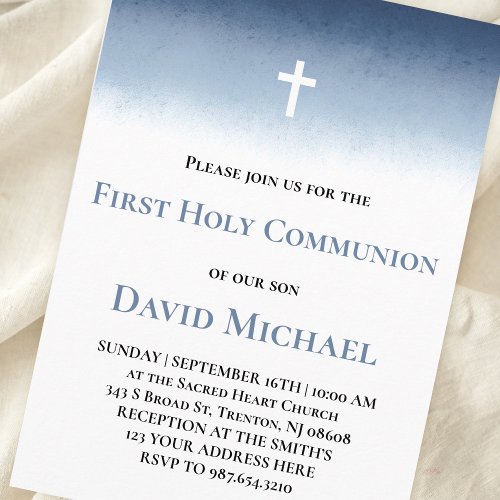 blue watercolor First Holy Communion boy