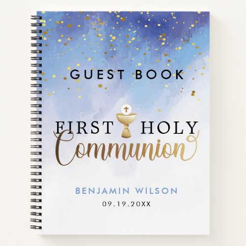 Blue Watercolor First Holy Communion Guest Book