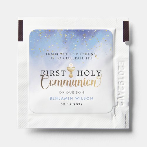 Blue Watercolor First Holy Communion Thank You  Hand Sanitizer Packet