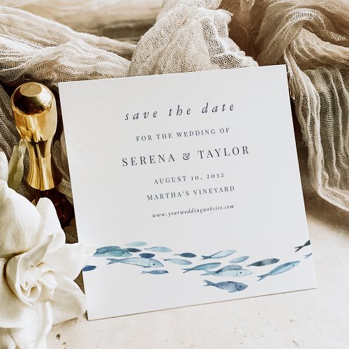 Blue Watercolor Fish Nautical Save The Date