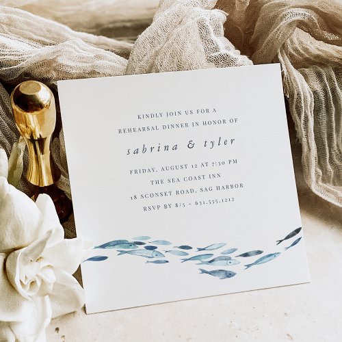 Blue Watercolor Fish Rehearsal Dinner Invitation