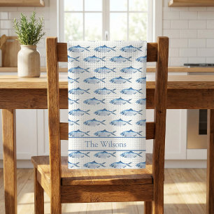 Blue Watercolor Fish Swimming Kitchen Towel