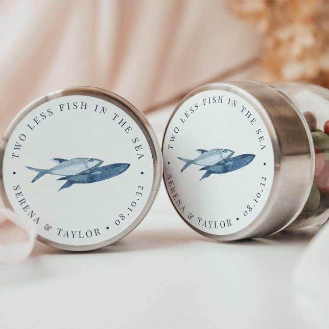 Blue Watercolor Fish Wedding Favor Classic Round Sticker (Creator Uploaded)
