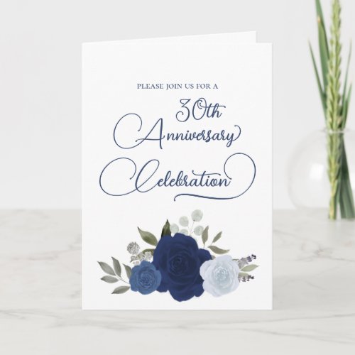 Blue Watercolor Floral 30th Wedding Anniversary Invitation