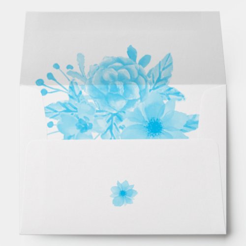 Blue Watercolor Floral 5x7 Wedding Invitation  Envelope